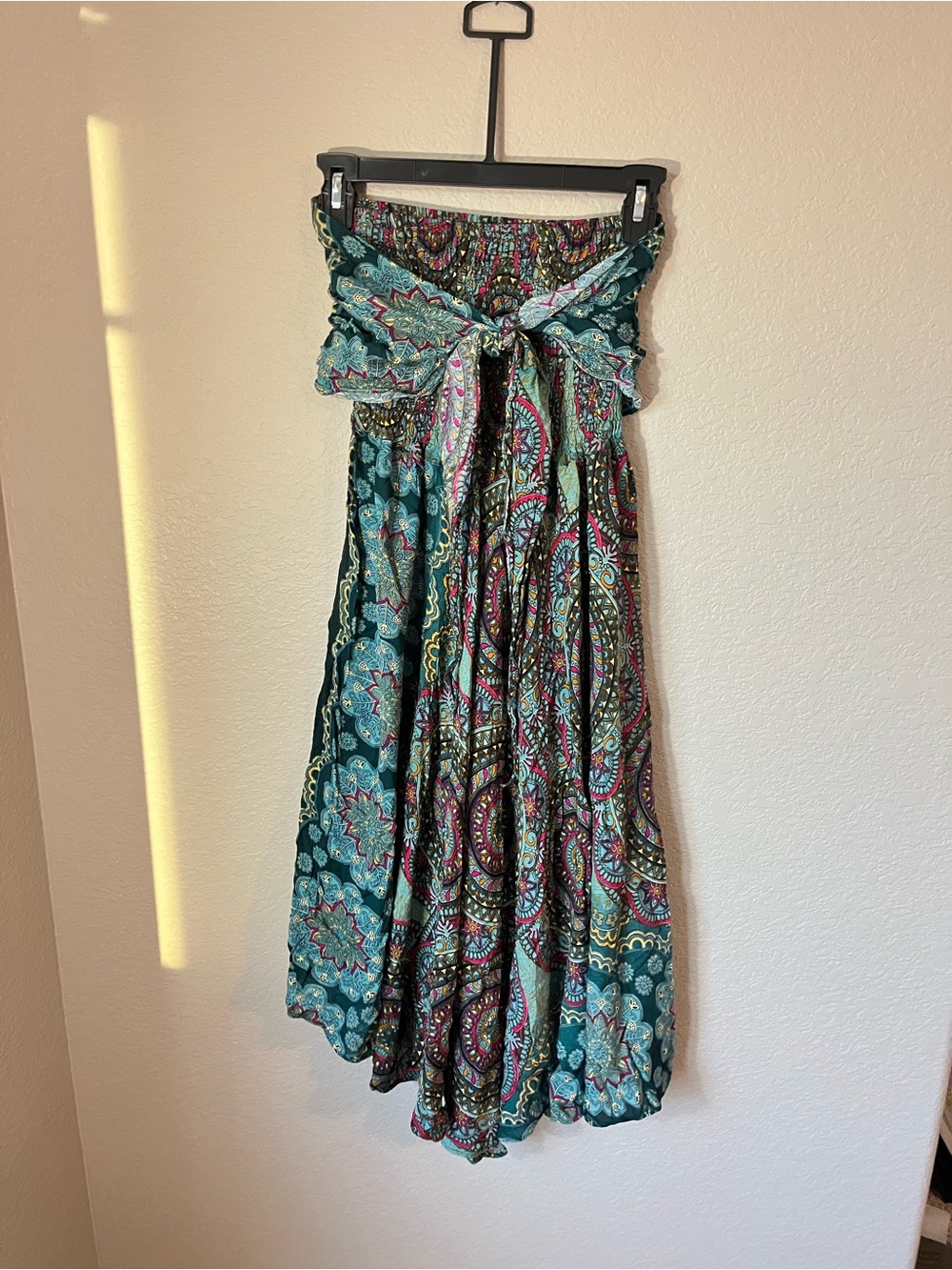 Jane Josef XS Boho Strapless Maxi Dress Teal Paisley Mandala Festival - Picture 4 of 10